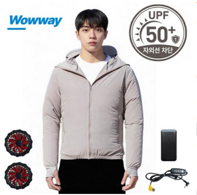 WOWWAY 선풍기 옷 냉각 남여공용 후드 자외선차단용 UPF50+USB팬+보조배터리20000mAh 에어컨조끼