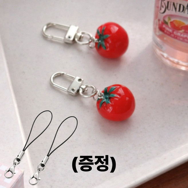 엘렌 (1+1)토마토 키링 핸드폰 에어팟 열쇠고리 (핸드폰 고리 증정), 1세트, 레드