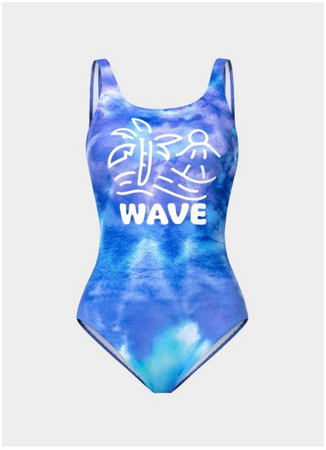 BARREL 日落女款連身泳衣 潑墨印花設計, BLUE,090/M