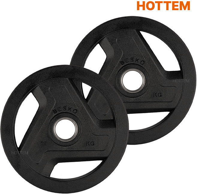 핫템 3홀 중량원판 역기 바벨 중량 원판 세트, 블랙, 2개, 10kg