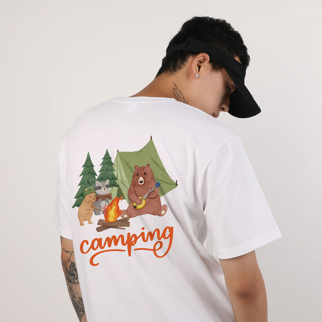 엠블룩 프리미엄 반팔티 캠핑애니멀 남성 여성 빅사이즈 면스판 프린팅 단체 커플룩