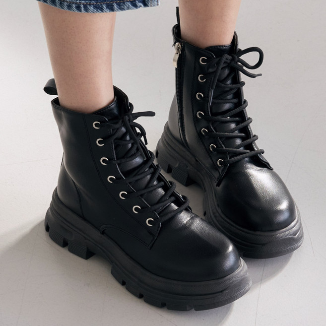 여성 워커 부츠 앵클 (발편한 통굽 레이스업)