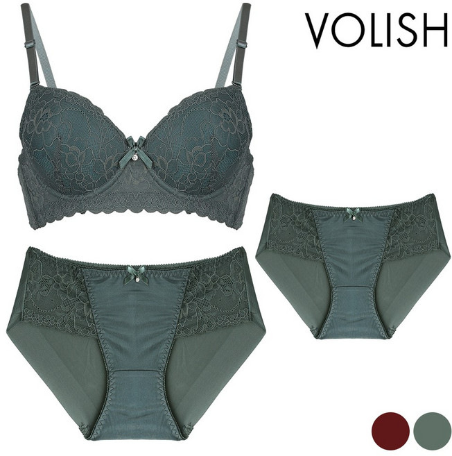 볼리쉬 빅사이즈 여성속옷 고급 레이스브라 1매+팬티2매 세트 1022