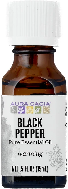Aura Cacia 100% 순수 에센셜 오일 블랙페퍼 워닝 .5 fl oz (15 ml) Cacia (아우라 카시아), Aura Cacia, 100% 순수 에센셜 오일, 블랙, 1개, 15ml - 쿠팡