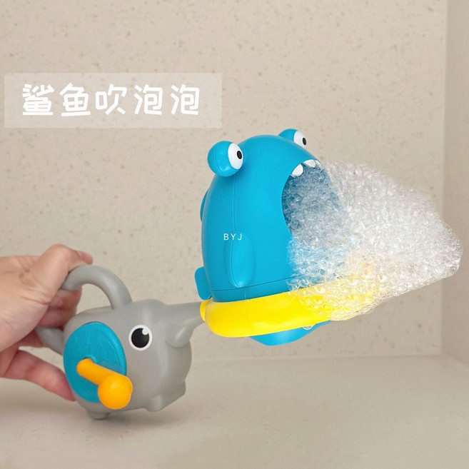 玩水玩具 泡泡製造機 洗澡玩具, 1個, 鯊魚吹泡泡+鼓風機 現貨✨, 鯊魚吹泡泡