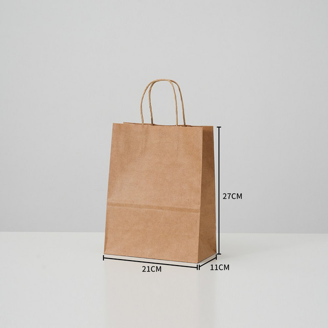 50장 고급 크라프트 종이가방 튼튼한 쇼핑백 130 무지 선물 미니 종이쇼핑백 인쇄 제작 어젠다, 고급 중 (21x11x27), 50개