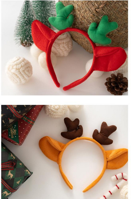 크리스마스 패브릭 루돌프 머리띠 역할놀이 행사 소품 5개 유치원선물 키트, 레드