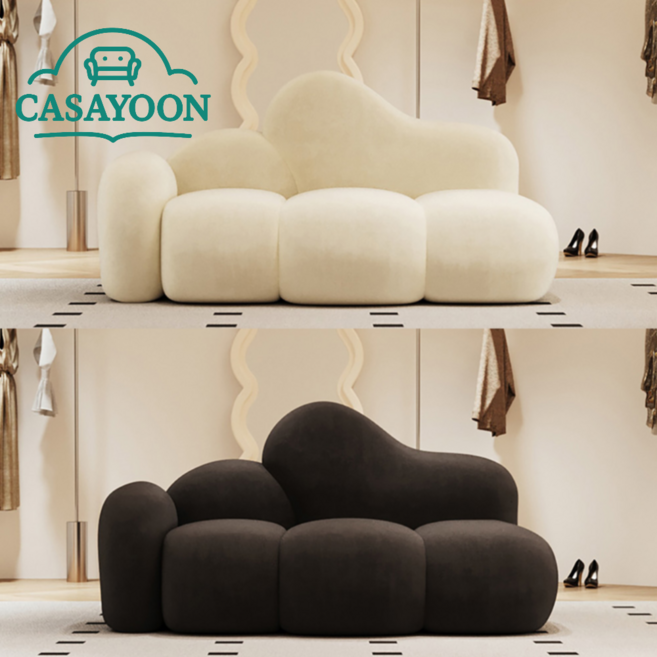 CASAYOON 싱글 1인 2인 3인 소파 화이트 블랙 소파 카페 인테리어 라운지 조약돌 구름 의류 매장 휴게실 소형 대형 소파, 2인(1.65m)크림화이트