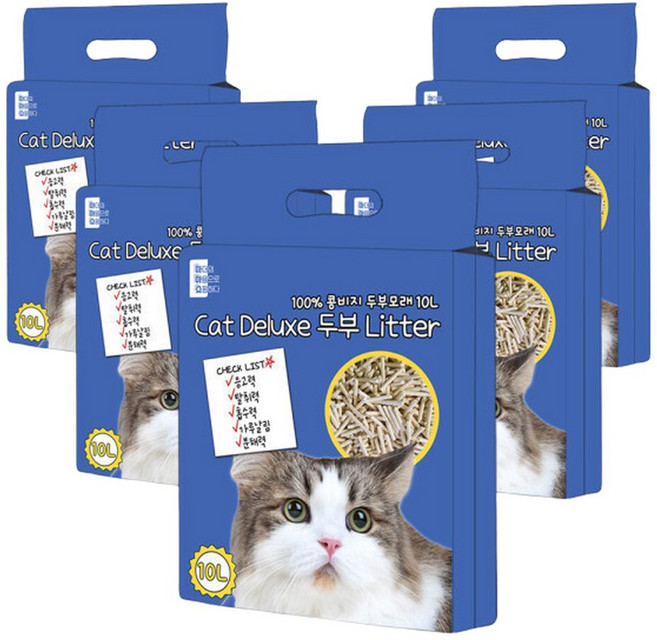 마마쇼 디럭스 가는입자 두부 고양이 모래, 10L, 5개, 오리지널