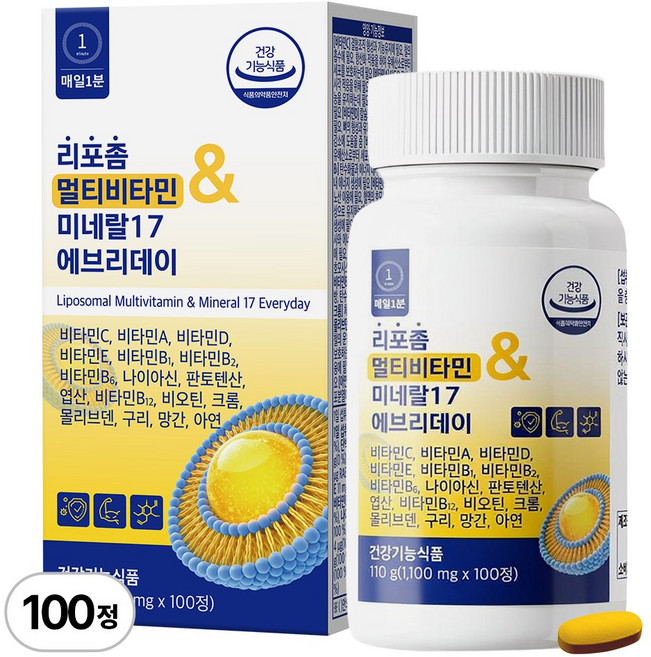 매일1분 리포좀 멀티비타민 & 미네랄 17 에브리데이 식약청인증, 1개, 100정