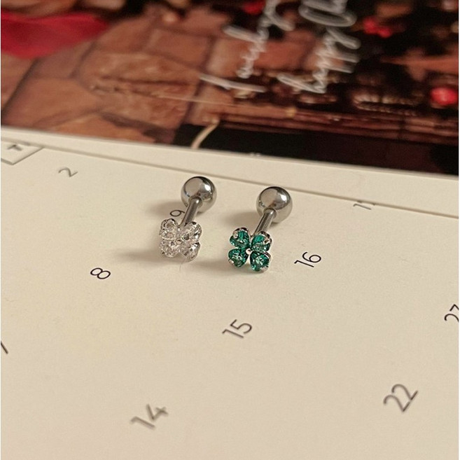 써지컬스틸 네잎클로버 컬러 큐빅 피어싱 (2color)