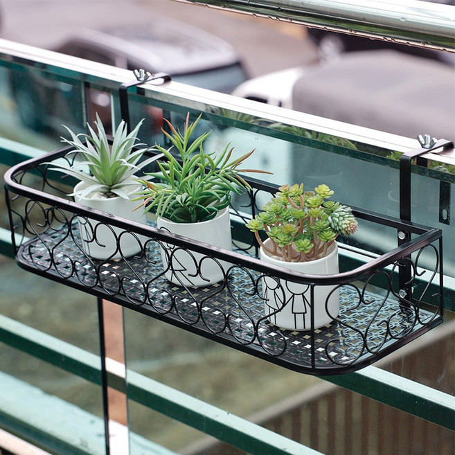 HK 라운드 베란다 화분 걸이 50 x 25 x 12cm 걸쇠 폭 조절 가능 3.5-7.5CM 사이 모든 난간에 적용 가능, 1개, 블랙