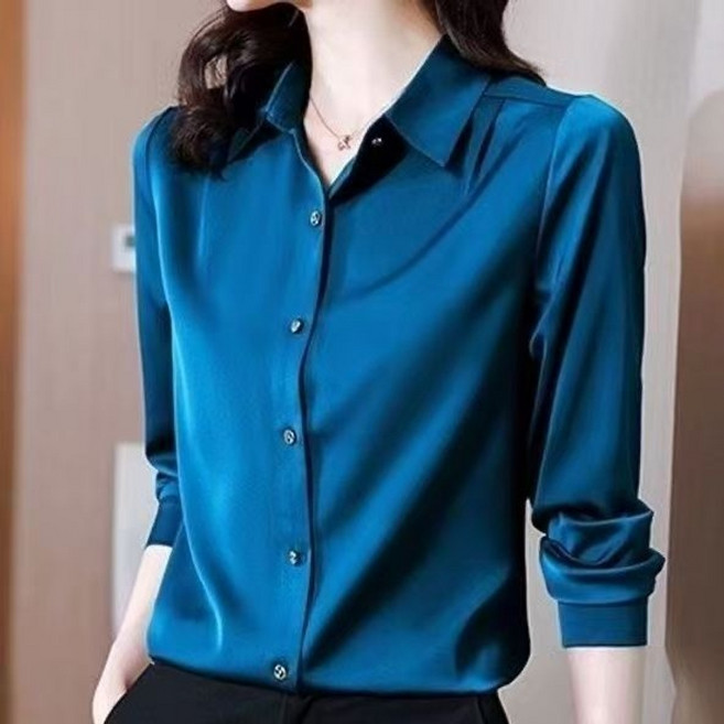 이냐시아 실크 새틴 광택 셔츠 블라우스 여성 오피스룩 상의