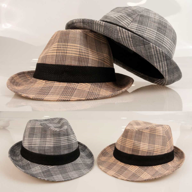 중년의품격 중년 남성 간절기 체크 인견 스판 중절모 페도라 모자