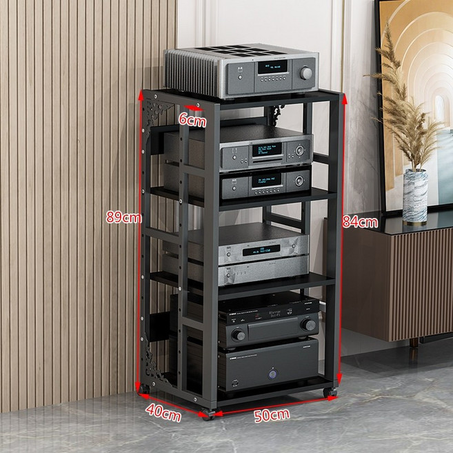 장식장 오디오 랙 앰프 진열장 간격 조절 선반 스피커 오디오장, 4단 D형 블랙프레임+블랙월넛보드