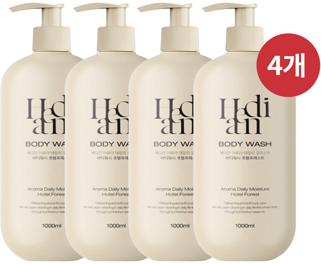 [체취감소 73%개선] 3+1 헤디안 대용량 바디워시 1L 스위트자스민향 향기좋은 향수 바디클렌저 향수 바디워시 여성 1위, 4개