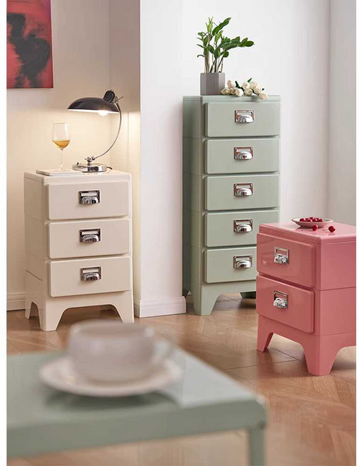 미드센추리 모던 캐비넷 침실 사이드 미니서랍장 3단, 서랍장-밝은오렌지