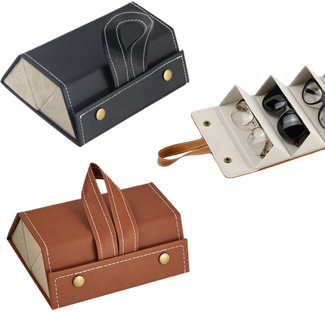 다용도 안경 선글라스 가죽 수납 보관함 여행용 휴대용 정리함 케이스 집 파우치 통 3구 3단