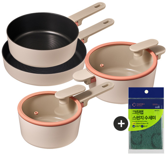 락앤락 슈트브릭 IH 인덕션 냄비 후라이팬 세트 4종+수세미1P, 1세트, 팬22+26+편수18+양수22cm, 단일
