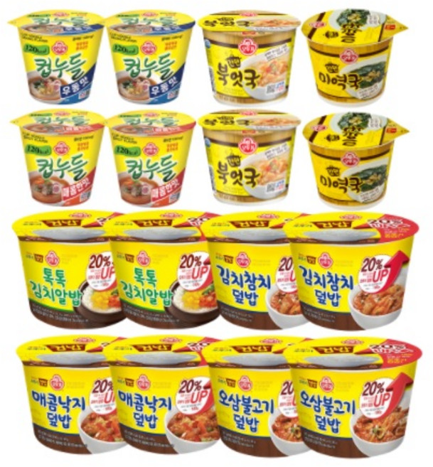 오뚜기 간편식 세트 컵밥 8개(김치참치2+매콤낙지2+톡톡김치알밥2+오삼불고기2) + 컵누들 4개(우동2+매콤2) + 컵국 4개(미역국2+북엇국2) 빠른배송, 1개