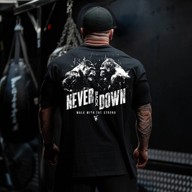 SILVERBACK 고릴라 NEVER BACK DOWN 빅오버핏 순면 데일리 헬스 반팔