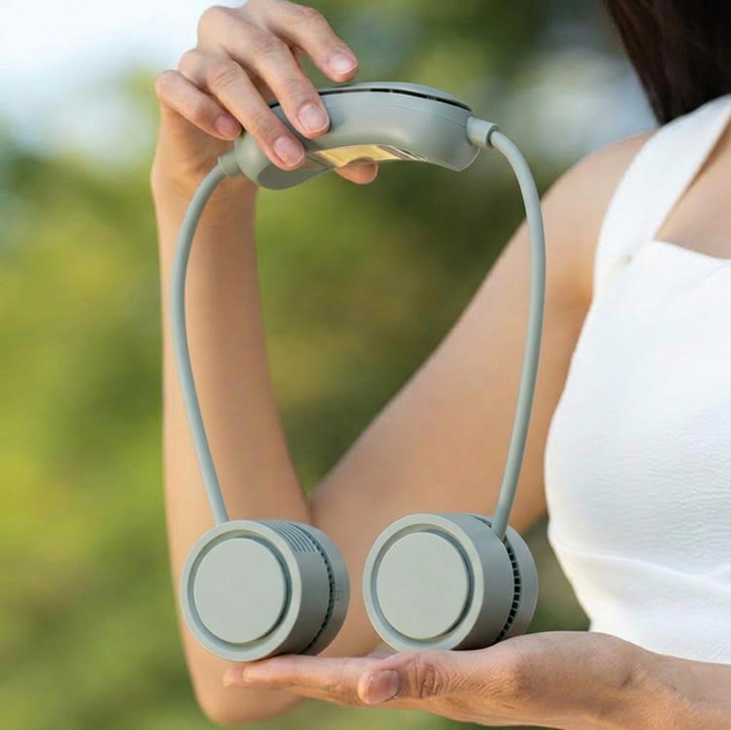 PYHO 넥밴드 선풍기 반도체 냉각 무선 BLDC 대용량 배터리 캠핑용, 녹색+수납함, DQ209Pro