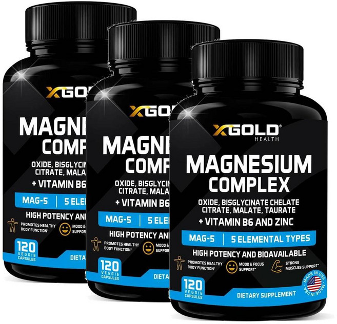 엑스골드헬스 마그네슘 컴플렉스 500mg 위드 비타민 B6 아연 X Gold Health Magnesium Complex, 3개