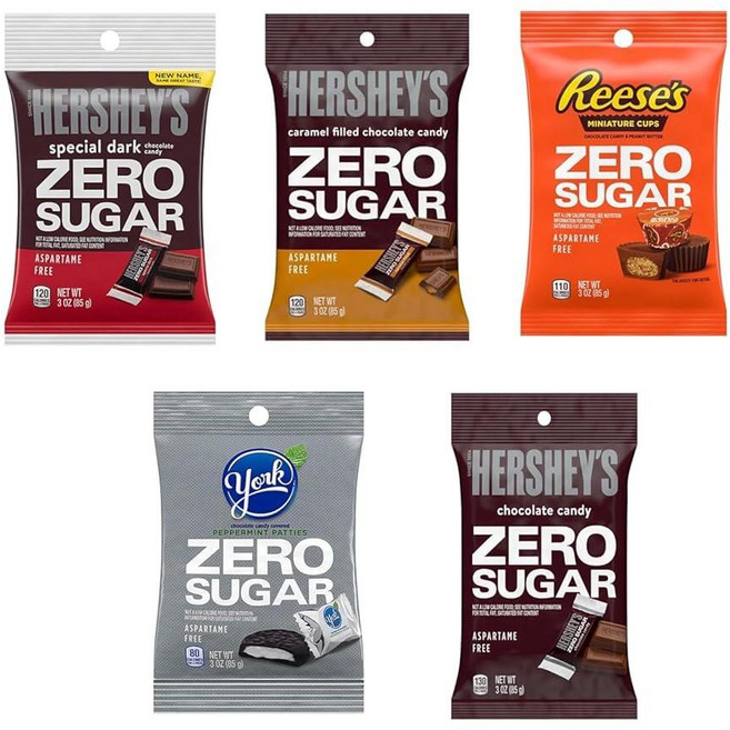 제로 슈가 버라이어티 팩 5 - 스페셜 다크 카라멜 필링 리스 미니어처 컵 요크 페퍼민트 패티 초콜릿, 85g