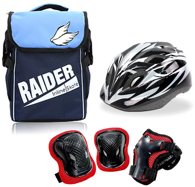 에어워크 마리 핑크 아동 인라인 스케이트 보호장비 세트 / 인라인 가방+헬멧+보호대, 헬멧_블랙/가방_블루:보호대_레드_S, 1개