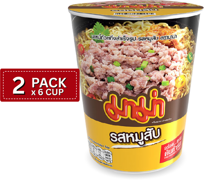 [태국직구] MAMA 마마 컵라면 돼지고기맛 60g X 6개입, 2팩