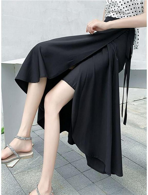 카자리 여름 쉬폰 새틴 무지 랩스커트