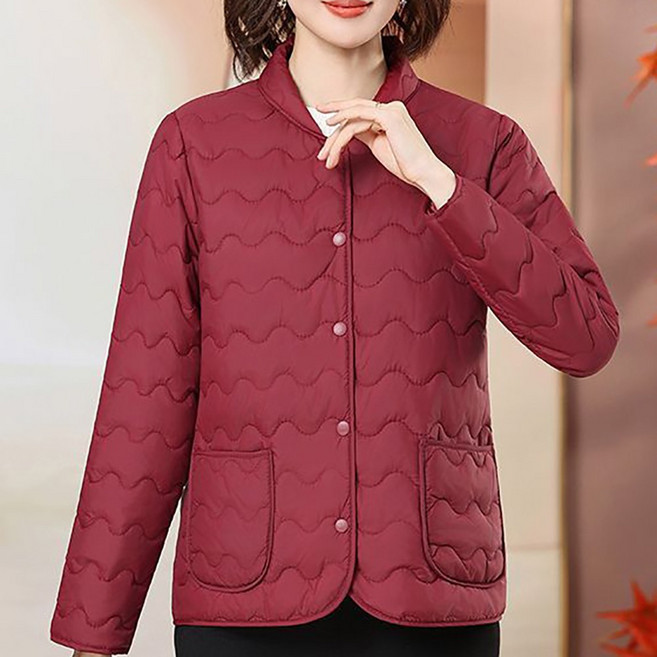 ROYALBELLE 여성 스탠드넥 경량 퀼팅 패딩 재킷 포켓 데일리 숏기장 패션 패딩 F00120406