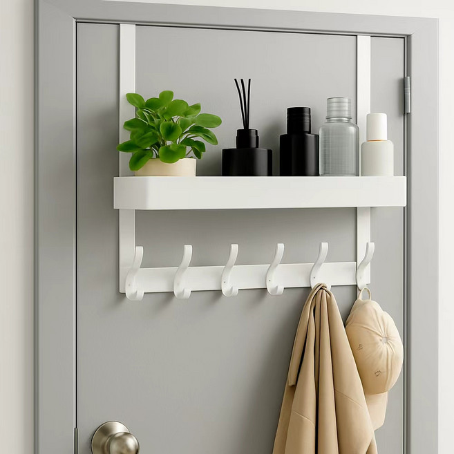 하루꿈 다용도 무타공 도어훅 문걸이 선반 튼튼한 알루미늄 옷걸이 후크, 아이보리02, 1개