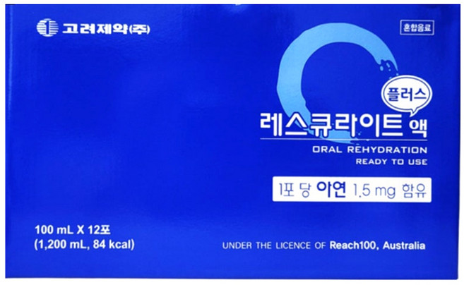 7위 - 레스큐라이트 플러스액 100ml 12포 1포당 아연1.5mg 함유