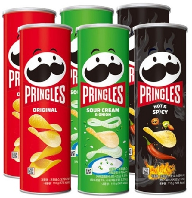 크라운제과 프링글스 110g 3종(오리지날 양파맛 매운맛) 2개씩 총6개, 기본상품, 1개