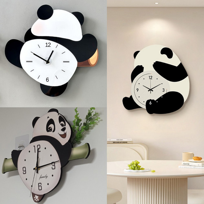 [참좋은상점] 무타공 무소음 팬더 벽걸이 시계 집들이 선물 인테리어 거실 시계, 대나무팬더