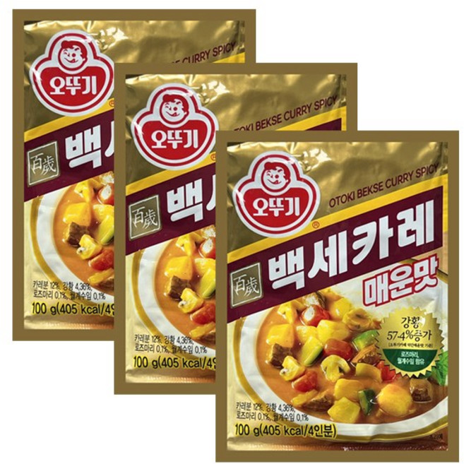오뚜기 백세카레 매운맛, 오뚜기 백세카레 매운맛 100g 3개, 100g