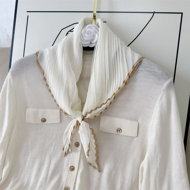 실크 주름 사각 얇은 투톤 스카프