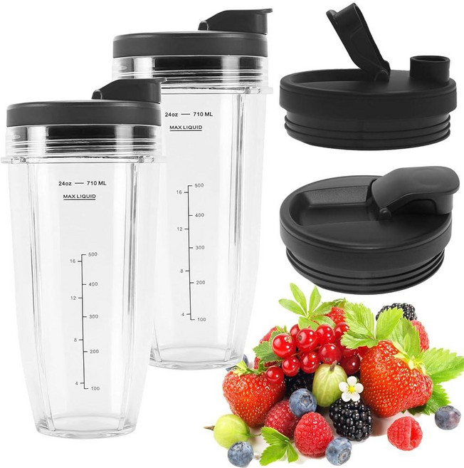 호환 닌자 블렌더 뚜껑이 있는 교체용 컵 (2팩) 709.8ml(24온스)-73