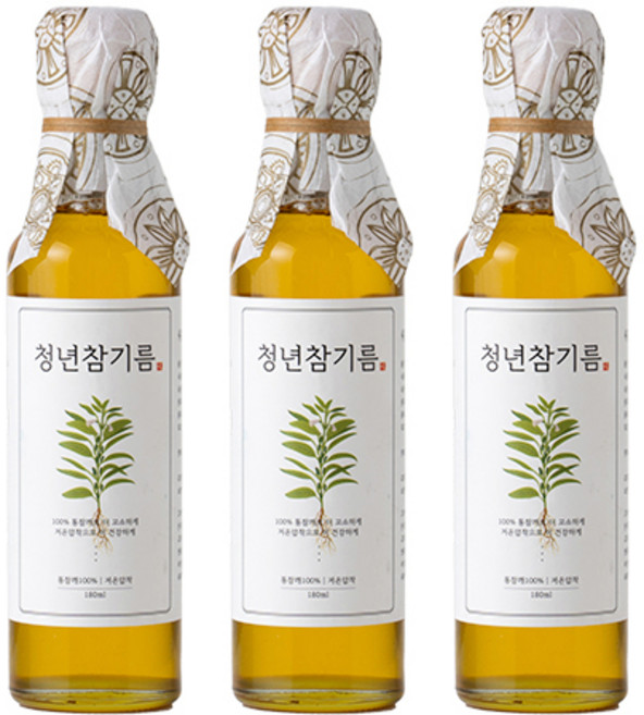 저온압착 청년 참기름, 180ml, 3개