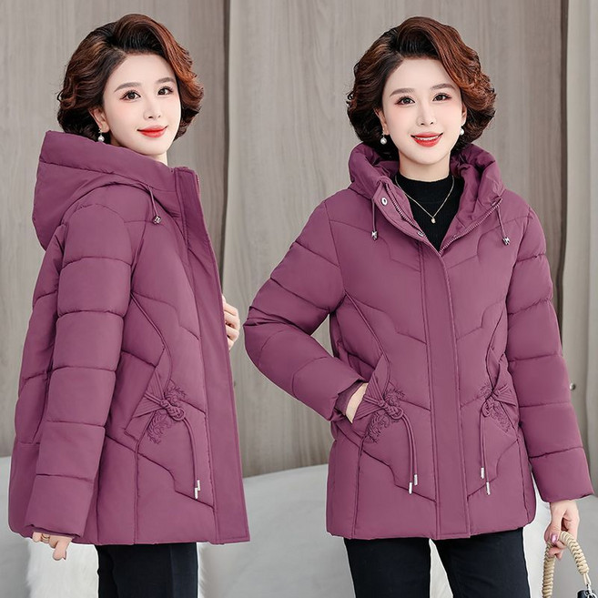 중년 여성 겨울 후드 집업 패딩 루즈핏 도톰 미디 코트 방한 자켓 경량 패딩 날씬해 보이는 아우터 SYW