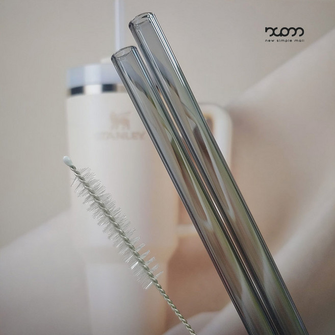 스탠리텀블러 빨대 퀜처H2.0 유리호환 빨대 2p+청소솔, 1.18L, 회색, 1세트