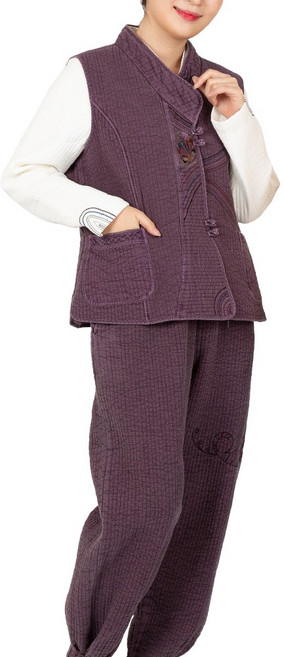 만덕몰 겨울용 여성 기모 면 누비 태극자수 3ps 세트 개량 생활한복 절복 법복 단체복