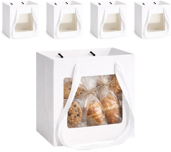 데일리오 바닥넓은 투명창 사각 종이가방 쇼핑백, 5개, 화이트