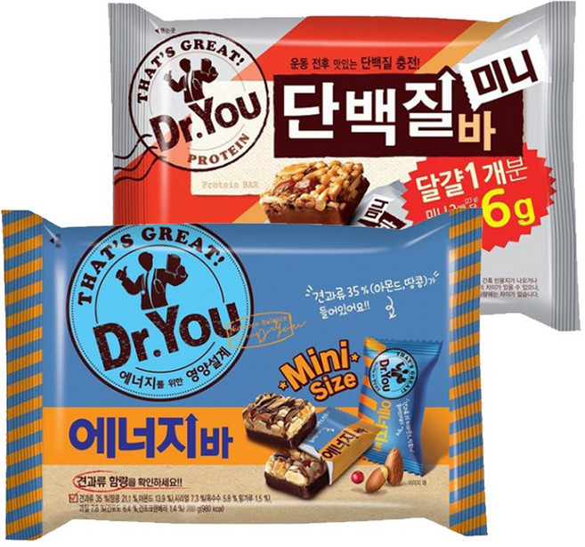 오리온 닥터유 에너지바 미니 310g+단백질바 미니 324g, 330g, 2개