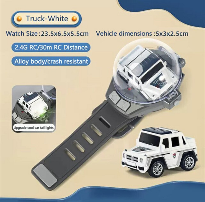 어린이 시계 원격 제어 자동차 미니 2.4G 소형 차량 손목 만화 전기 RC 장난감 USB 충전 어린이 선물, 15 Truck White, 1개