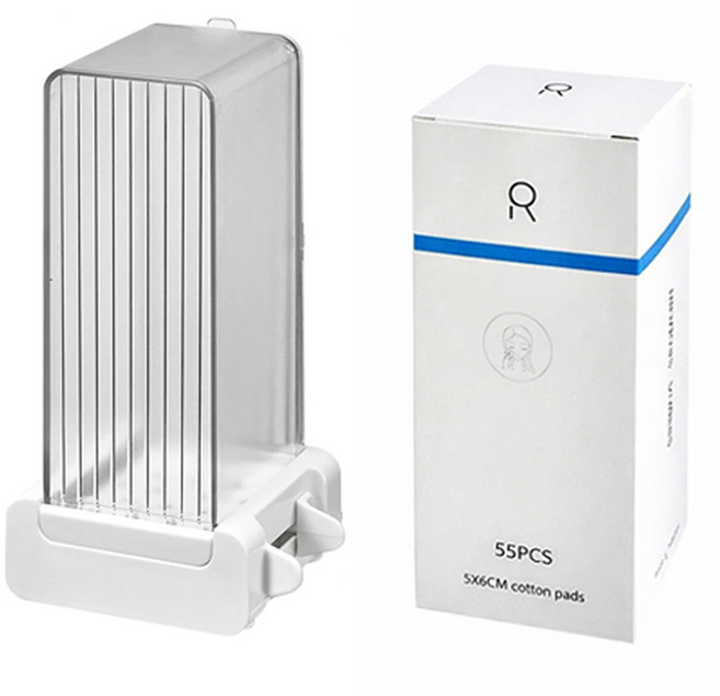 투데이리빙 원터치 자동 화장솜 디스펜서 투명 아크릴 사각 케이스 화장품 면봉 칸막이 보관함 화장대 정리 수납함, 1세트, 화이트