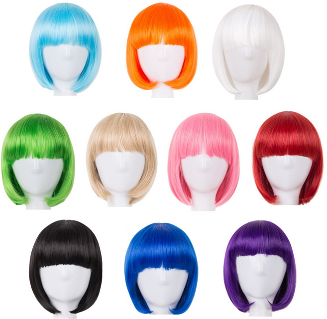 컬러 파티 단발 가발 금발 핑크 촬영 소품 축제 패션 용품 코스프레 생일 무대 할로윈 사진 화보, 5. 스카이, 1개