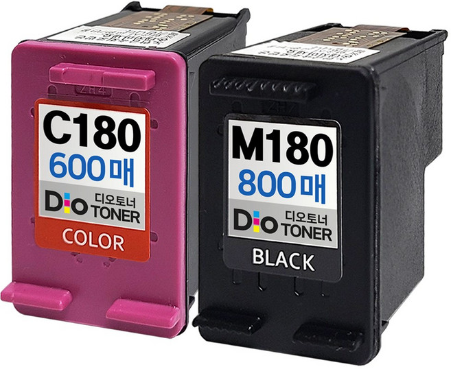 (800매 특대용량 세트) INK-M180 C180 잉크 호환 SL-J1770FW SL-J1660 SL-J1663 SL-J1665 M180XL C180XL 디오토너, 1세트, 검정+컬러