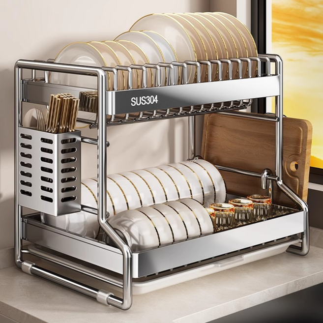 Kdo 튼튼한 스테인리스 식기 건조대, 1개, 실버, 2단